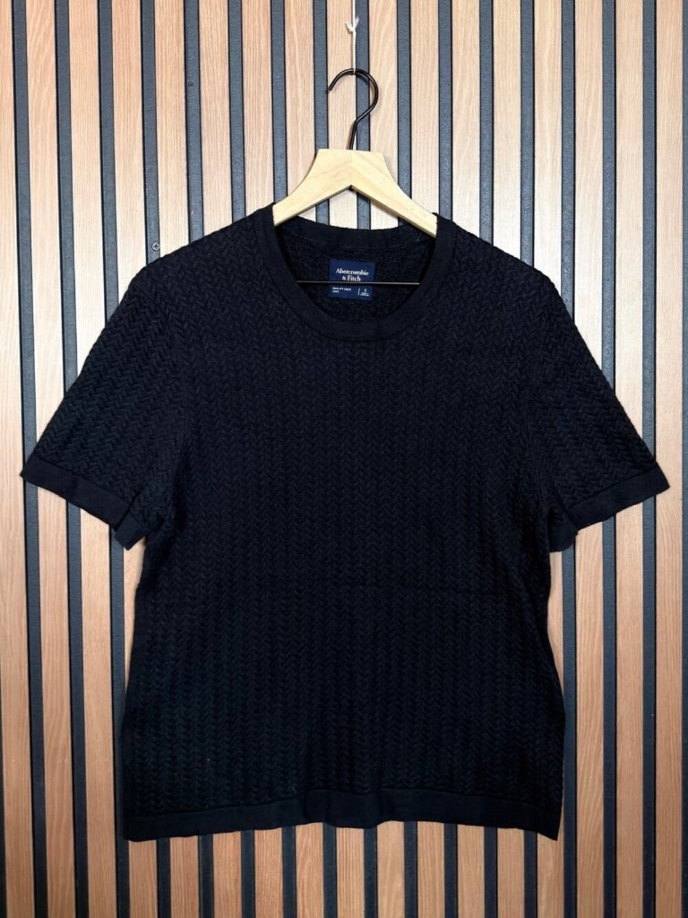 Abercrombie & Fitch Knit Shirt Small Mens Black Short Sleeve Textured - Picture 1 of 7